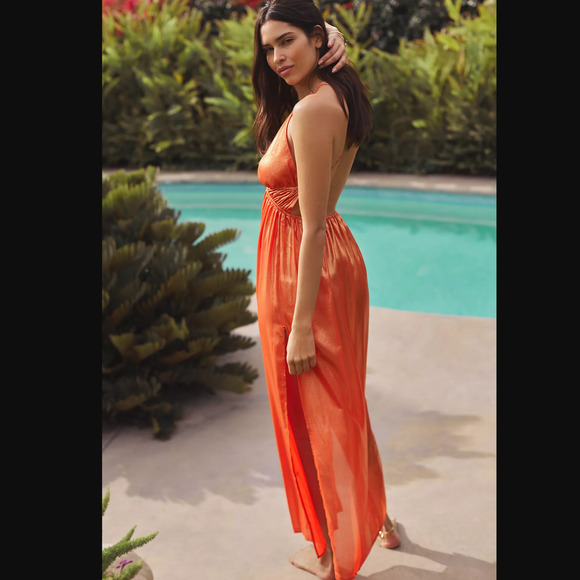 NWT Anthropologie Shiny Maxi Dress - Large - Picture 2 of 6